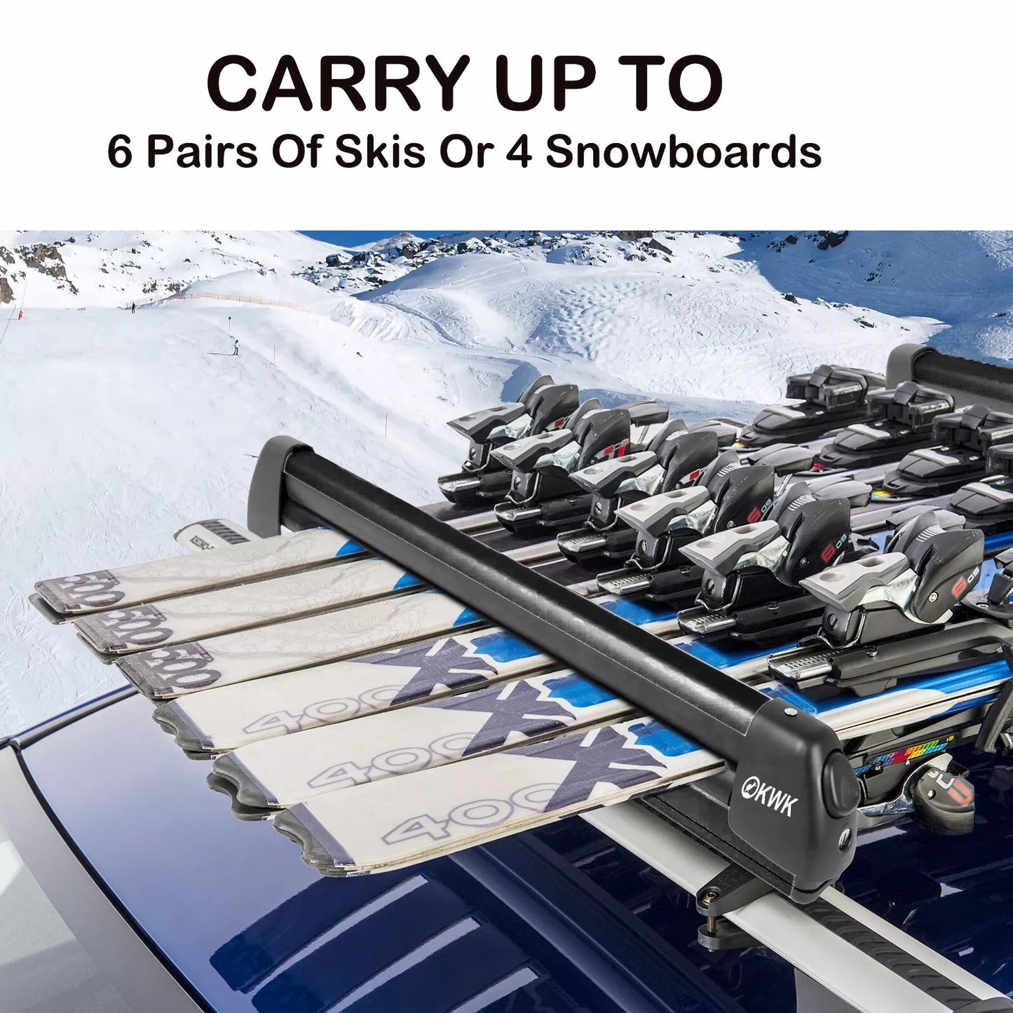 KWK Ski Rack Snowboard Roof Rack – Sliding Design Black Color (Pair)