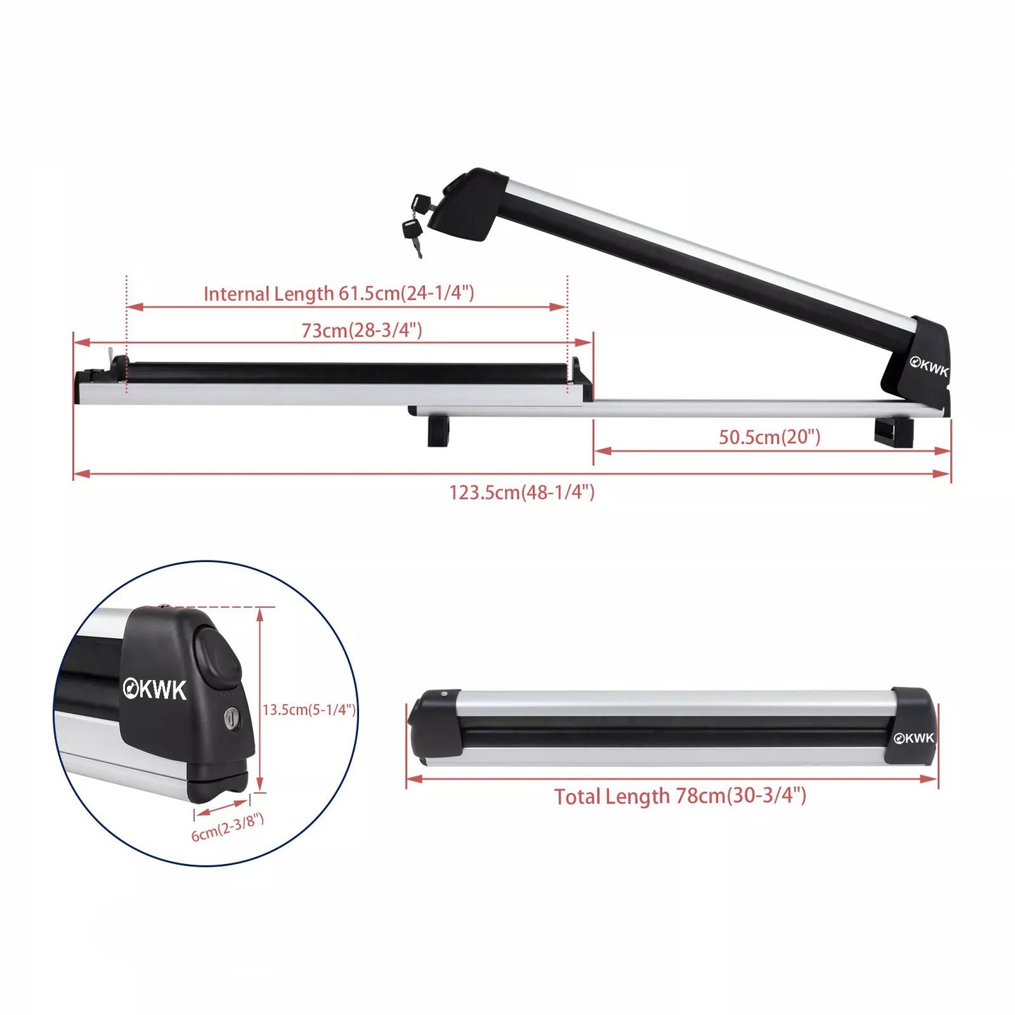 KWK Ski Rack Snowboard Roof Rack – Sliding Design Grey Color (Pair)